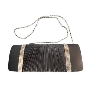 Source Unknown Black Pleated Clutch with Rhinestone Strips